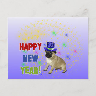 Gelukkig Nieuwjaar Pugs Ansichtkaart Feestdagenkaart