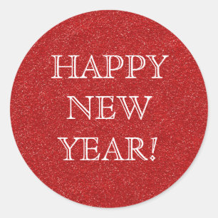 Gelukkig nieuwjaar! Red Glitter Glamour Party Ronde Sticker