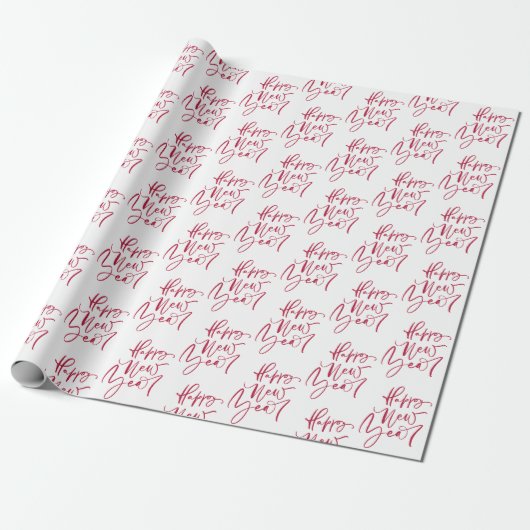 Gelukkig Nieuwjaar Red Script Holiday Wrapping Pap Cadeaupapier (Uitgerold)