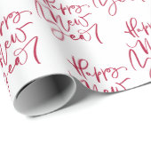 Gelukkig Nieuwjaar Red Script Holiday Wrapping Pap Cadeaupapier (Rol Hoek)