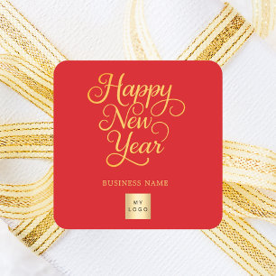 Gelukkig Nieuwjaar rood gouden bedrijfslogo Vierkante Sticker