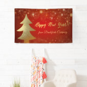 Gelukkig nieuwjaar, rood, gouden kerstboom spandoek (Insitu)