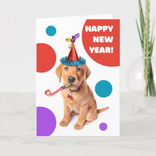 Gelukkig Nieuwjaar Schattige Rode Vos Labrador Pup Feestdagen Kaart