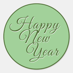 Gelukkig Nieuwjaar Script Groen Ronde Sticker