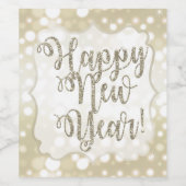 Gelukkig nieuwjaar! Silver Sparkles, Faux Glitter Wijn Etiket (Enkel label)
