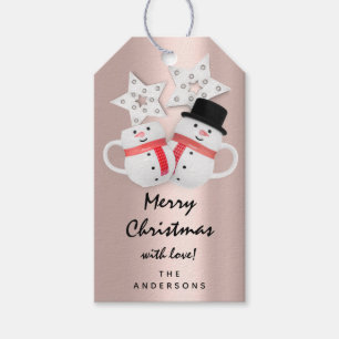 Gelukkig nieuwjaar Snowman-Roos Cadeaulabel