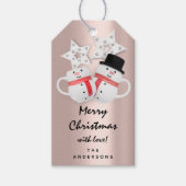 Gelukkig nieuwjaar Snowman-Roos op feestdag Cadeaulabel (Voorkant)