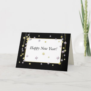 Gelukkig Nieuwjaar Stars and Bells Zwart-wit Feestdagen Kaart