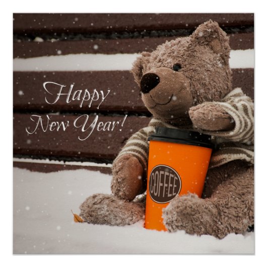 Gelukkig nieuwjaar. Teddy Bear. Perfect Poster (Voorkant)