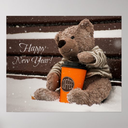 Gelukkig nieuwjaar. Teddy Bear. Poster (Voorkant)