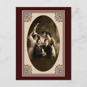 Gelukkig nieuwjaar toast feestdagenkaart