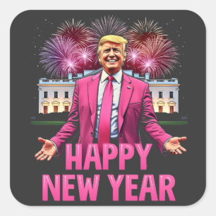 Gelukkig Nieuwjaar Trump Resolutie 2025 Vierkante Sticker