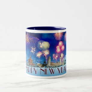 Gelukkig nieuwjaar! tweekleurige koffiemok