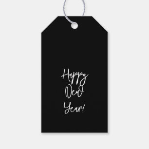 Gelukkig Nieuwjaar! Typografie Zwart Wit Elegant Cadeaulabel