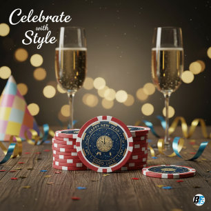 Gelukkig Nieuwjaar Veel Succes Middennachtklok Poker Chips