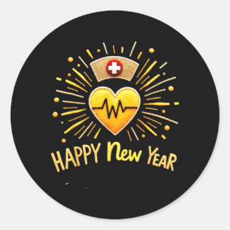 Gelukkig Nieuwjaar Verpleegster Ronde Sticker
