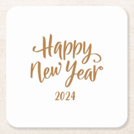 Gelukkig nieuwjaar vierkante kartonnen onderzetter