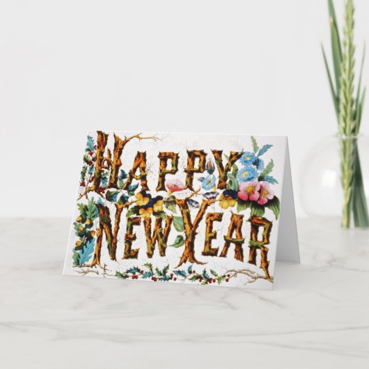 Gelukkig Nieuwjaar Vintage Kerstkaart Feestdagen Kaart (Voorkant)