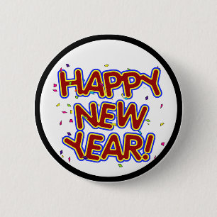 Gelukkig nieuwjaar - vun rode tekst met Confetti Ronde Button 5,7 Cm