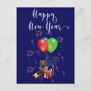 Gelukkig Nieuwjaar Vuurwerk Champagne Vieren Briefkaart