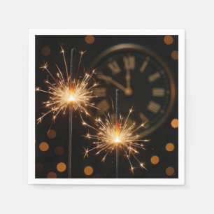Gelukkig Nieuwjaar Vuurwerk Op Een Middernacht Klo Servet