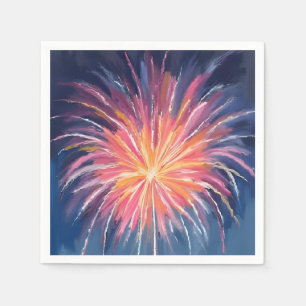 Gelukkig Nieuwjaar Vuurwerk Waterverf Servet