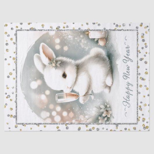 Gelukkig Nieuwjaar Winter Bunny Tissuepapier (Voorkant)