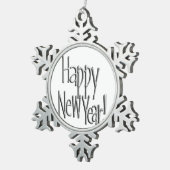 Gelukkig nieuwjaar - Zilvertekst Tin Sneeuwvlok Ornament (Rechts)