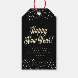 Gelukkig nieuwjaar zwart cadeaulabel