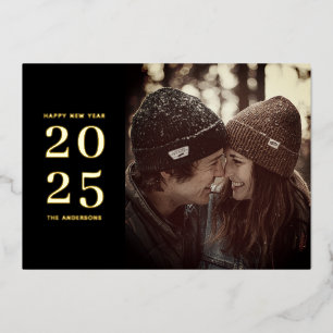 Gelukkig nieuwjaar. Zwart goud elegante minimalist Folie Feestdagenkaart