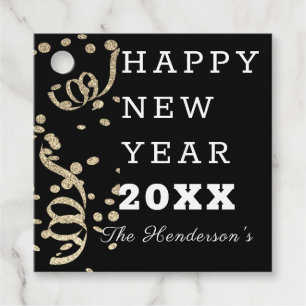 Gelukkig Nieuwjaar Zwart Goud Glitter Confetti Cus Bedankjes Labels
