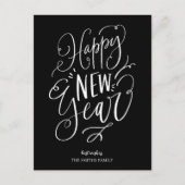Gelukkig Nieuwjaar Zwart Script Modern Non Photo Feestdagenkaart (Voorkant)