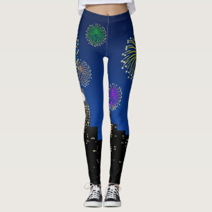 Gelukkig Nieuwjaarsavond Middernacht Vuurwerk Stad Leggings