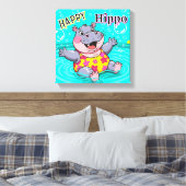Gelukkig Nijlpaard | Mooie Cartoon Kinderkamer Kun Canvas Afdruk (Insitu (Slaapkamer))
