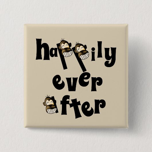 Gelukkig nooit na de knop vierkante button 5,1 cm (Voorkant)