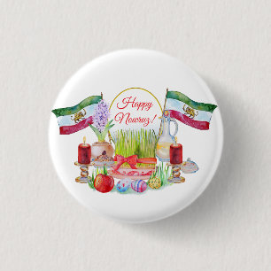 Gelukkig Norooz Haft Sin met Leeuw- en Zonnevlagge Ronde Button 3,2 Cm
