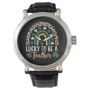 Gelukkig om een leraar regenboog St. Patrick's Day Horloge