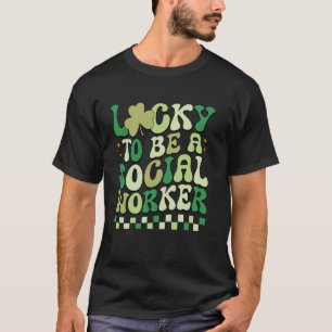 Gelukkig om een sociaal werker retro klaver St Pat T-shirt