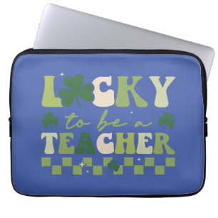 Gelukkig om leraar Groovy Retro St Patrick's Day t Laptop Sleeve