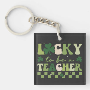 Gelukkig om leraar Groovy Retro St Patrick's Day t Sleutelhanger