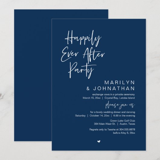 Gelukkig ooit daarna, een bruiloftsfeest kaart (Voorkant / Achterkant)