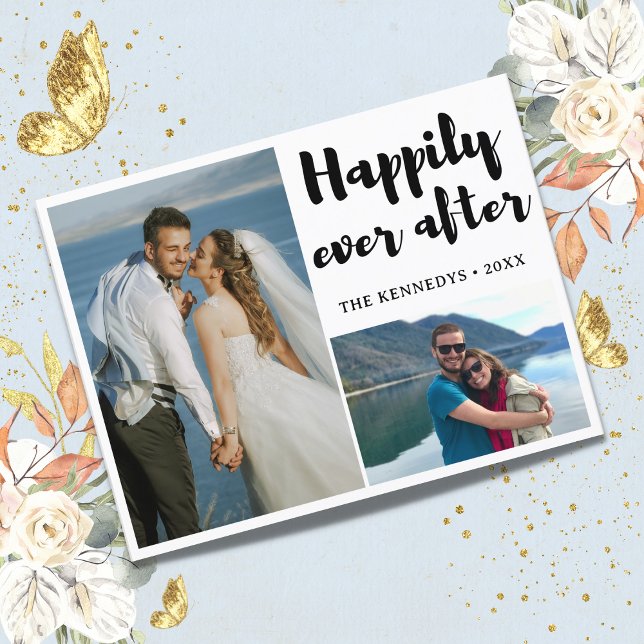 Gelukkig ooit na 2 foto bruiloft aankondiging (Budget Happily Ever After 2 Photo Wedding Announcement Thank you card)