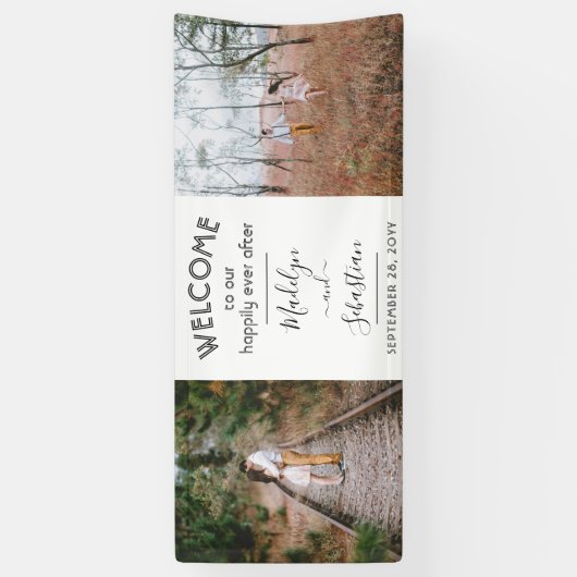 Gelukkig ooit na 2 Foto Eenvoudig Weddenschap Welk Spandoek (Verticaal)