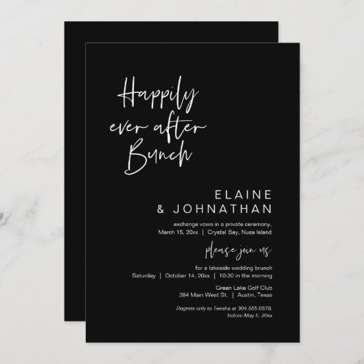 Gelukkig ooit na bruiloft brunch, Classy Black Kaart (Voorkant / Achterkant)