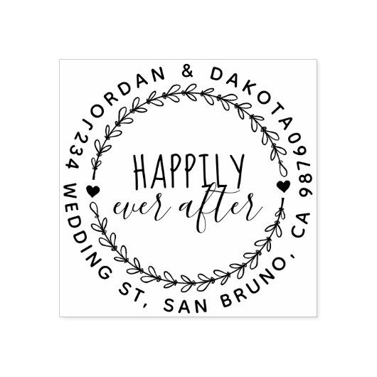 Gelukkig ooit na bruiloft krans retour adres 	rubberstempel (Afrduk)