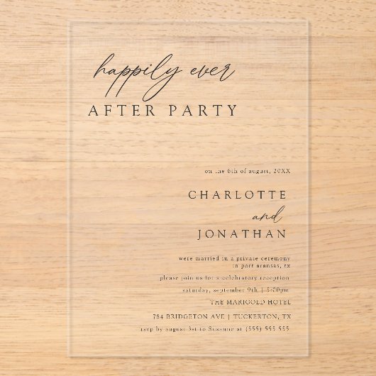 Gelukkig ooit na de bruiloft van de Partij Acryl Uitnodigingen (Voorkant)