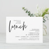 Gelukkig ooit na de lunch moderne bruiloft partij kaart (Staand voorkant)
