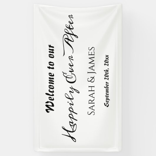 Gelukkig Ooit na Elegant Black & White Wedding Spandoek (Verticaal)