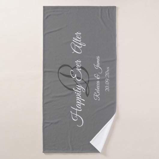 Gelukkig Ooit na Elegant Grey Name Date Badhanddoek (Badhanddoek)
