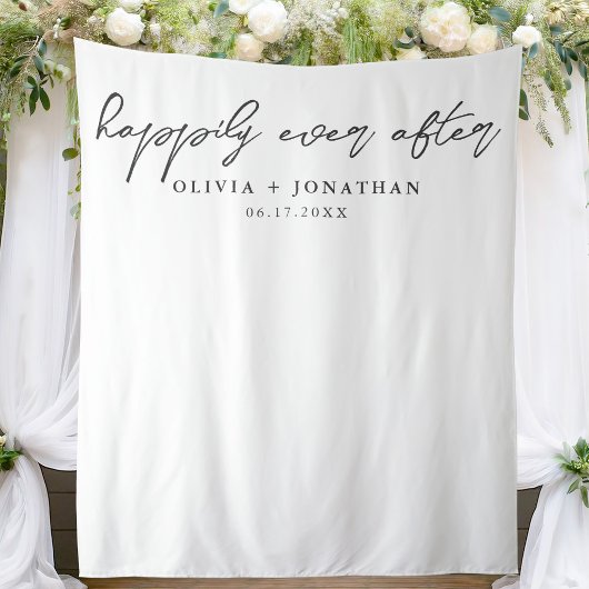 Gelukkig Ooit na Elegant Script Wedding Backdrop Wandkleed